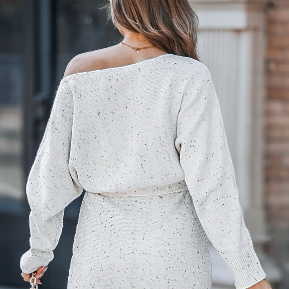 Cupshe Women's Speckled White Sweater Dress - Picture 6 of 9